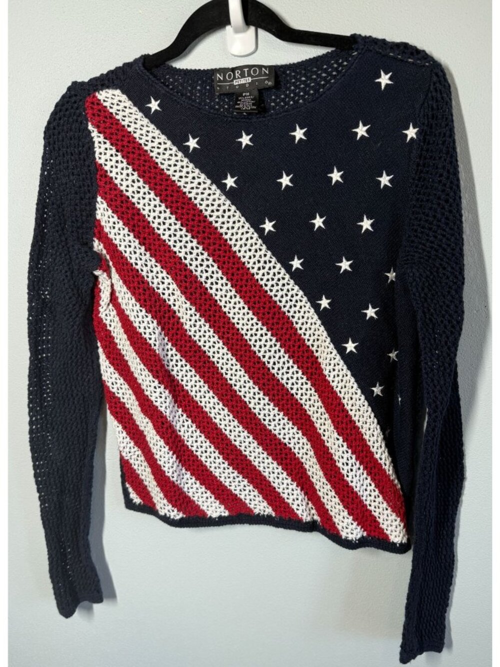Norton Studio Womens MP American Flag Knit Sweater Open Weave July 4th Festival